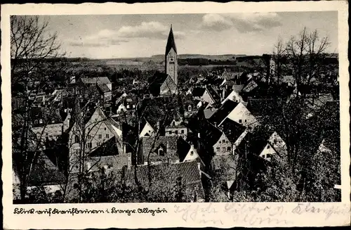 Ak Kaufbeuren am Wertach in Schwaben, Blick über die Dächer der Stadt zum Kirchturm