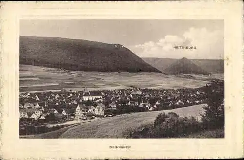 Präge Passepartout Ak Deggingen in Baden-Württemberg, Teilansicht vom Ort mit Hiltenburg, Hügel 