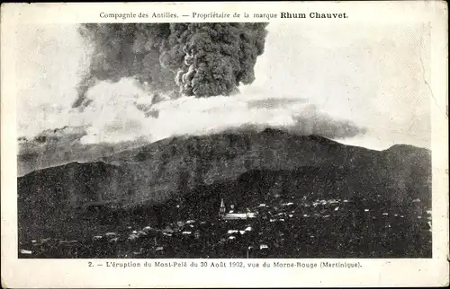 Ak St. Pierre Martinique, L'Eruption du Mont Pele du 30 Aout 1902, Vue du Morne Rouge