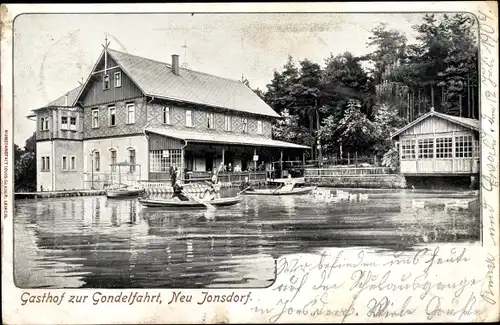 Ak Neu Jonsdorf Jonsdorf in Sachsen, Gasthof zur Gondelfahrt, Seeseite, Ruderboote