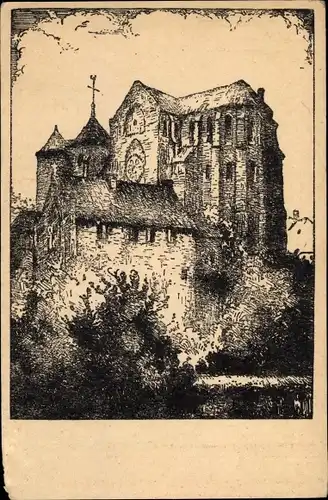 Künstler Ak Lotze, Karl, Picardie Nordfrankreich, Kirche, Gesamtansicht, I. WK