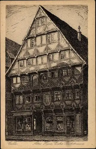 Künstler Ak Celle in Niedersachsen, altes Haus, Ecke Poststraße