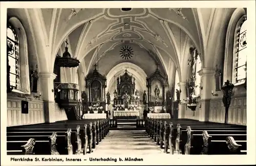 Ak Unterhaching in Oberbayern, Pfarrkirche St. Korbinian, Innenansicht