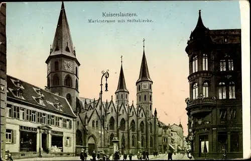 Ak Kaiserslautern in Rheinland Pfalz, Marktstraße mit Stiftskirche