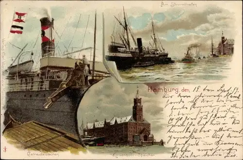 Litho Hamburg, Getreidelöschen, Kaiserquai Speicher, Strandhafen