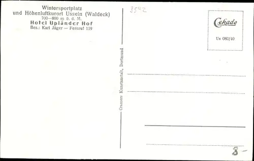 Ak Usseln Willingen Upland, Hotel Upländer Hof, Bes. Karl Jäger, Winter