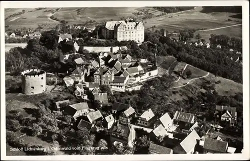 Ak Lichtenberg Fischbachtal in Hessen, Fliegeraufnahme vom Ort, Schloss