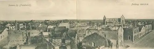 Klapp Ak Somme Py Marne, Panorama, Kriegszerstörungen, I. WK