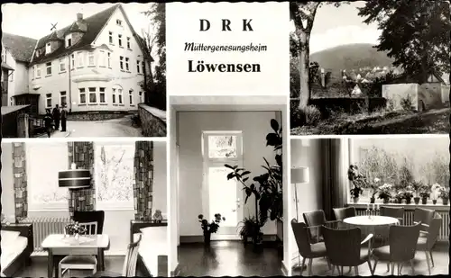 Ak Löwensen Bad Pyrmont in Niedersachsen, Müttergenesungsheim, Außenansicht, Gastraum, Panoramablick