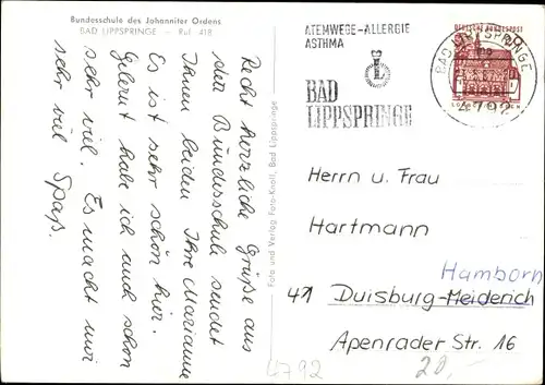 Ak Bad Lippspringe Nordrhein Westfalen, Bundesschule des Johanniter Ordens