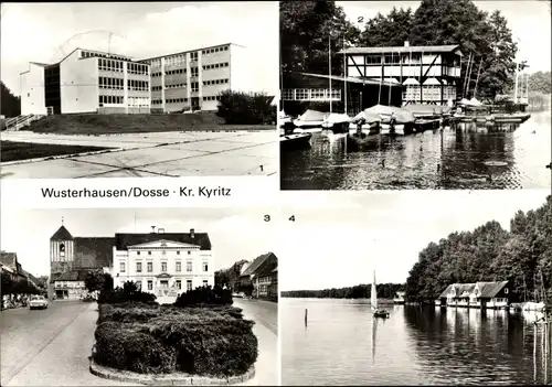 Ak Wusterhausen/Dosse in Brandenburg, POS John Schehr, Klubhaus der Segler, Rathaus, Dom