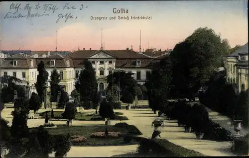Ak Gotha im Thüringer Becken, Schloss Friedrichstal und Orangerie, Parklanlagen