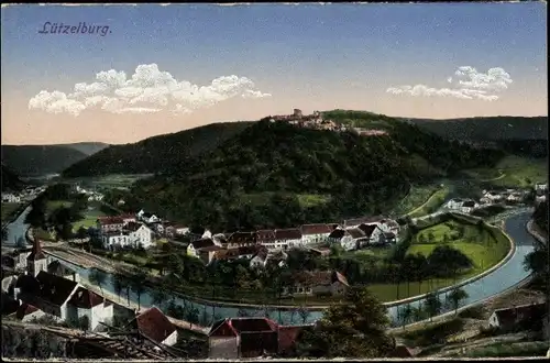 Ak Lützelburg Lützelbourg Elsaß Lothringen Moselle, Panorama der Stadt mit Flussbiegung