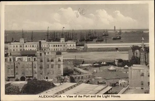 Ak Alexandria Ägypten, View of the Port and Light House, Hafen, Leuchtturm