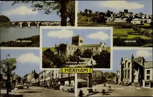 Ak Hexham North East England, Tyne Bridge, Priestpopple, Market Place, Abbey