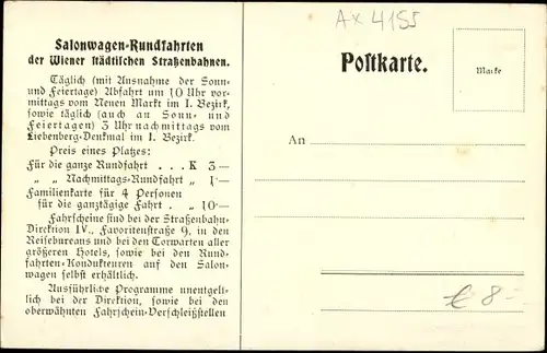 Litho Rund um Wien, Salonwagen Rundfahrten, Städtische Straßenbahnen, Paar, Wappen