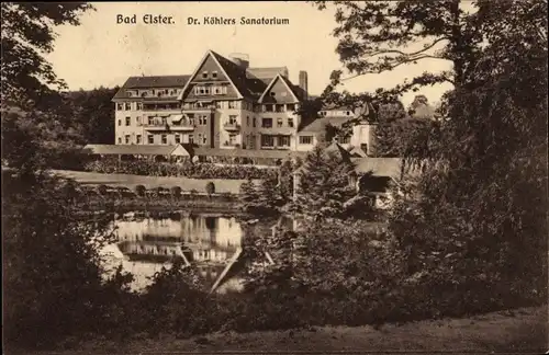 Ak Bad Elster im Vogtland, Dr. Köhlers Sanatorium, Teichpartie
