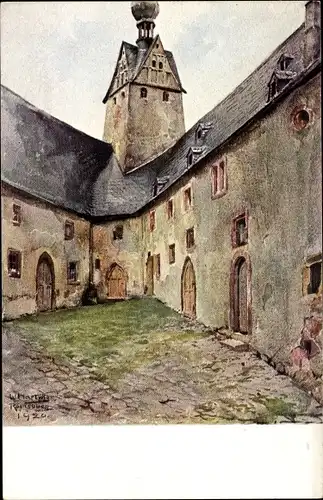 Künstler Ak Hartwig, W., Rochsburg Lunzenau in Sachsen, Schloss, Erster Hof mit Pulverturm
