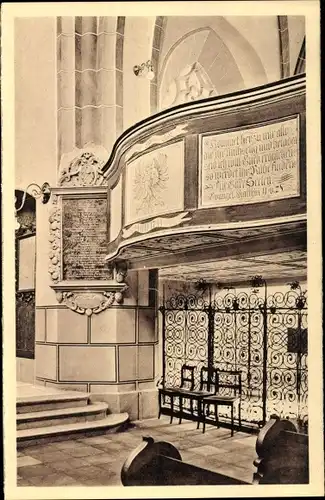 Ak Chojnów Haynau Schlesien, Ev. Pfarrkirche, Grabmal der Herzogin Anna, Innenansicht