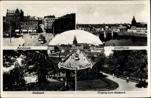 Ak Gorzów Wielkopolski Landsberg Warthe Ostbrandenburg, Richtstraße, Gerloffbrücke, Stadtpark