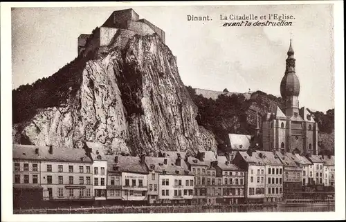 Ak Dinant Wallonien Namur, La Citadelle et l'Église avant la destruction