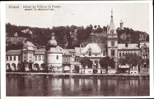 Ak Dinant Wallonien Namur, Hôtel de Ville et la Poste avant la destruction