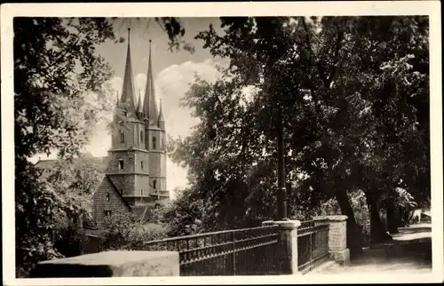 Ak Mühlhausen in Thüringen, Partie am Hohen Graben, Blick auf die Jakobikirche