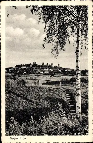 Ak Stolpen in Sachsen, Panoramaansicht vom Ort, Birke