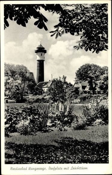 Ak Wangerooge In Friesland Dorfplatz Mit Leuchtturm Garten Nr