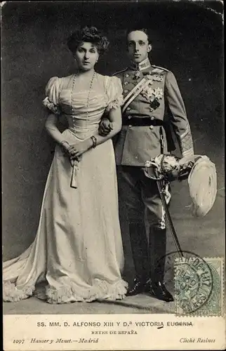Ak König Alfons XIII. von Spanien, El Rey Alfonso XIII. de España, Victoria Eugenia