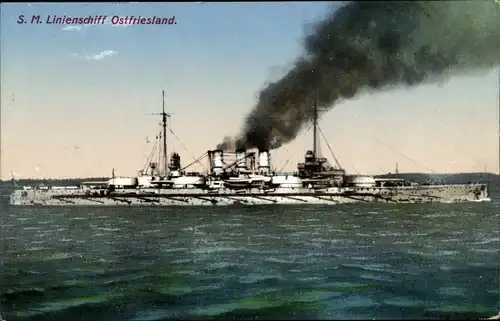 Ak Deutsches Kriegsschiff, SMS Ostfriesland, Linienschiff, Kaiserliche Marine