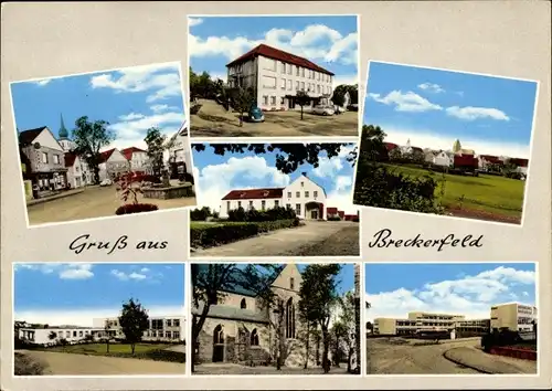 Ak Breckerfeld Nordrhein Westfalen, Panorama vom Ort, Kirche, Schule, Brunnen, Läden