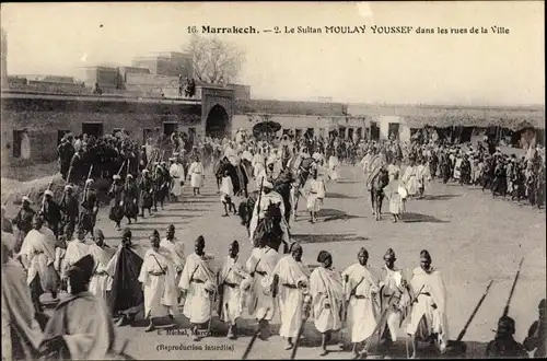 Ak Marrakesch Marokko, Le Sultan Moulay Youssef dans les rues de la Ville