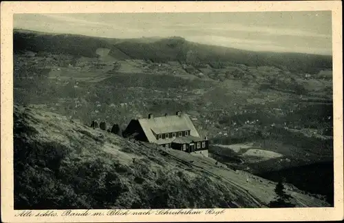 Ak Szklarska Poręba Schreiberhau Riesengebirge Schlesien, Panorama vom Ort u. schlesischer Baude