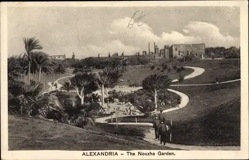 Ak Alexandria Ägypten, The Nouzha Garden, Parkanlage