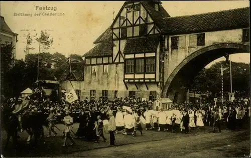 Ak Hamburg, Festzug, 16. Dt. Bundesschießen, Einführung des Christentums, Torbogen