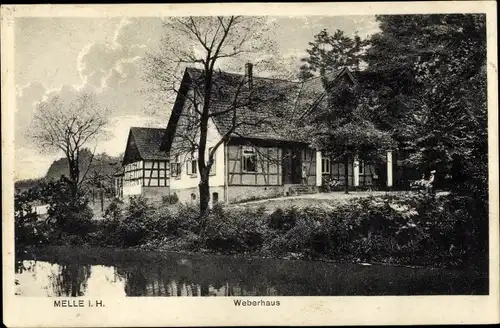 Ak Melle in Niedersachsen, Weberhaus, Wasserpartie