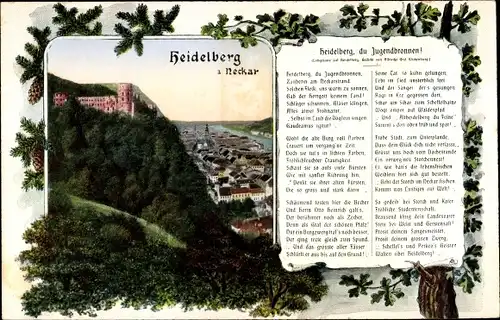 Ak Heidelberg am Neckar, Blick auf die Stadt mit Lobesgedicht 