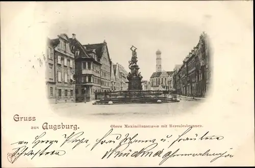 Ak Augsburg in Schwaben, Obere Maximilianstraße mit Herkulesbrunnen