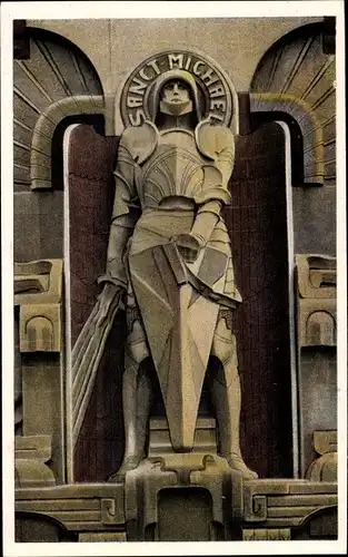 Ak Leipzig in Sachsen, Völkerschlachtdenkmal, Sankt Michael, Kriegsgott, Steinstatue