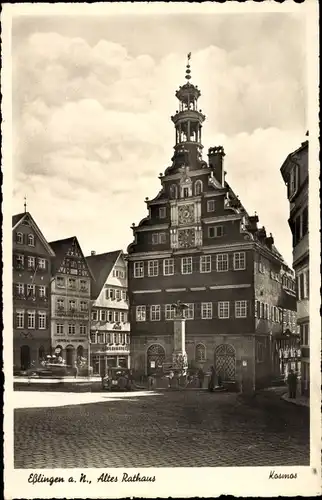 Ak Esslingen am Neckar, Altes Rathaus, Rathausplatz, Statue, Brunnen