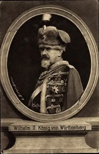 Passepartout Ak König Wilhelm II. von Württemberg, Portrait, Husarenuniform