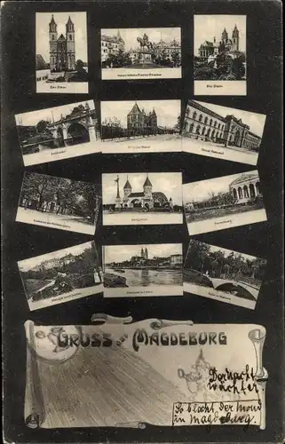 Ak Magdeburg an der Elbe, Dom, Denkmal, Brücke, Herrenkrug, Kirche, Elbpartie, Stadtpark, Garten
