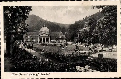 Ak Bad Grund im Harz, Kurbad, Park, Passanten