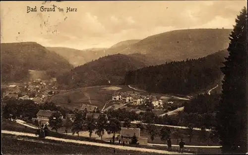 Ak Bad Grund im Harz, Wohnhäuser, Berge, Passanten