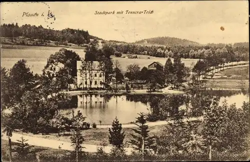 Ak Plauen im Vogtland, Stadtpark mit Tennera Teich, Wald, Landschaft