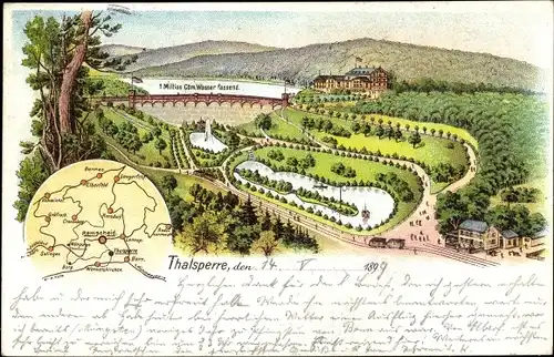 Litho Remscheid im Bergischen Land, Talsperre, Landkarte