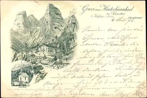 Litho Hinterbärenbad Tirol, Kaisertal, Kapelle