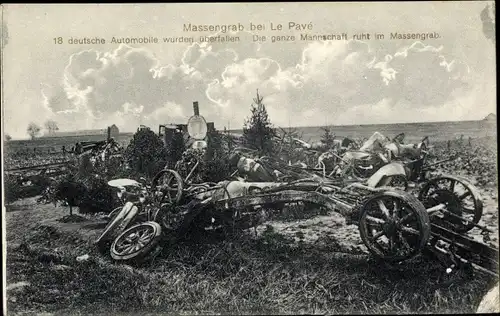 Ak Verdun Lothringen Meuse, Massengrab bei Le Pavé, 18 dt. Automobile, Überall, Massengrab
