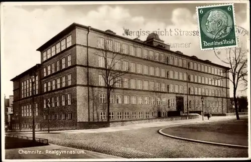 Ak Chemnitz Sachsen, Realgymnasium, Außenansicht von der Straße